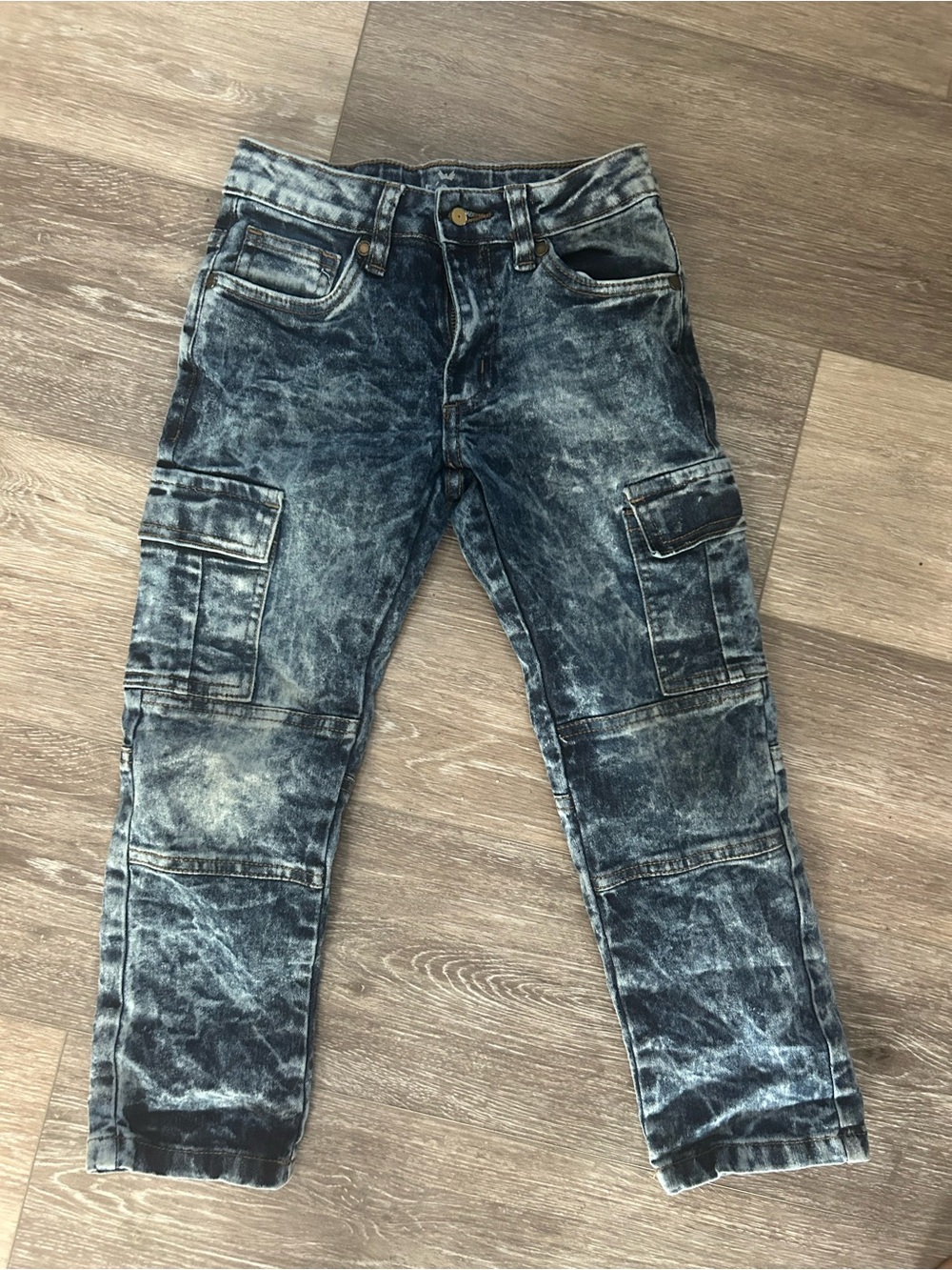 Boy’s Acid Wash Cargo Jeans - Blue